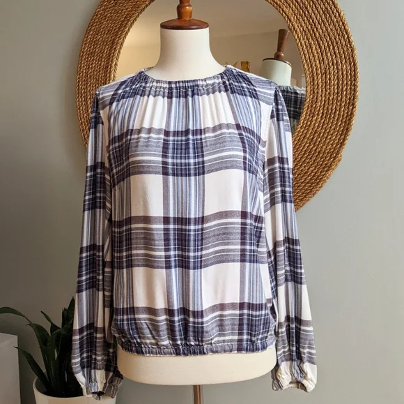 Anthropologie Cloth and Stone Glacier Plaid Top - Picture 2 of 5